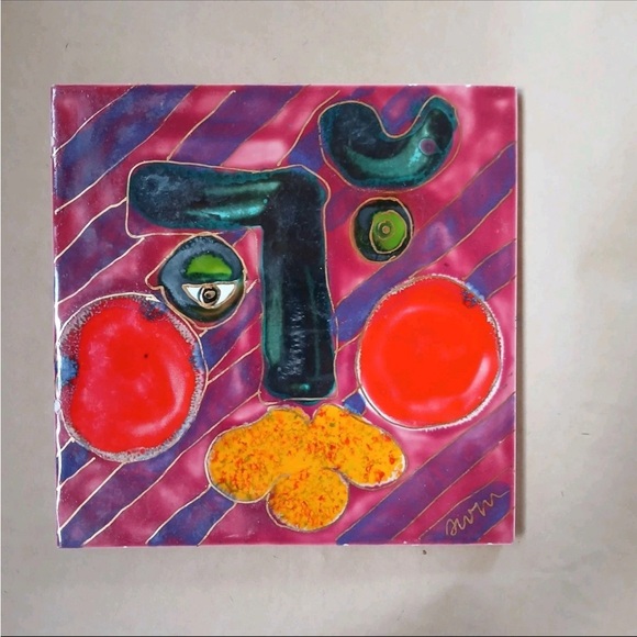 Suzanne Wallace Meers Glazed Ceramic Tile Art Face Signed 8